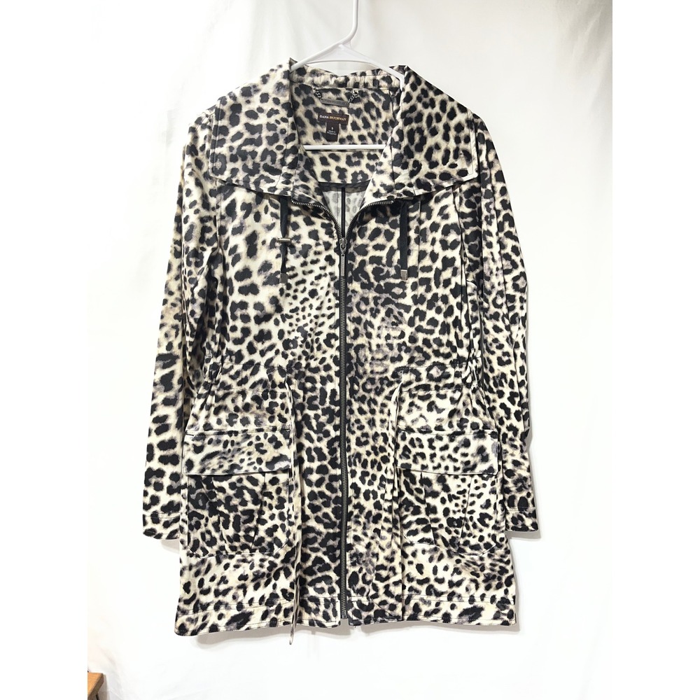 Dana Buchman Leopard Print Utility Jacket Zip Front Drawstring‎ Waist Small